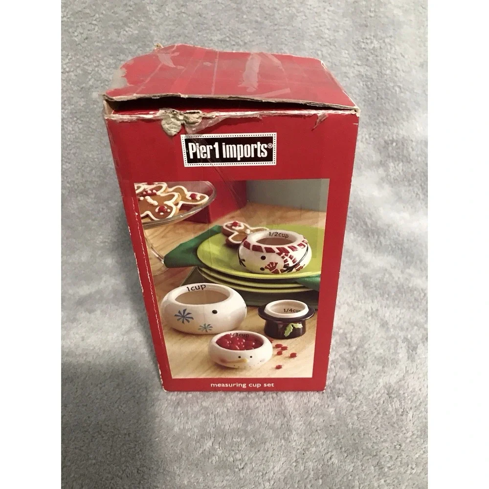 Pier 1 Imports Snowman Stacking 4 Piece Measuring Cup Set Christmas Winter